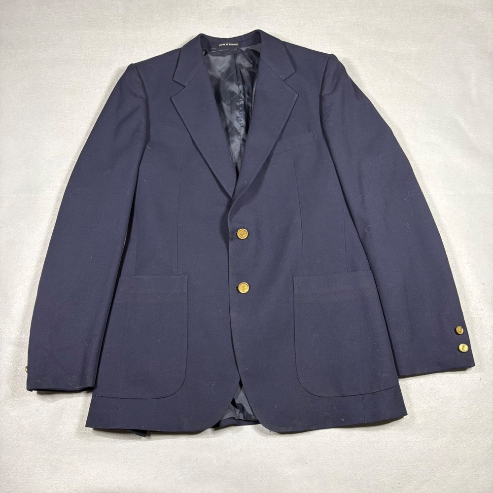 Yves Saint Laurent Mens Navy Blue Blazer YSL Gold Monogram Button Sport Coat FR
